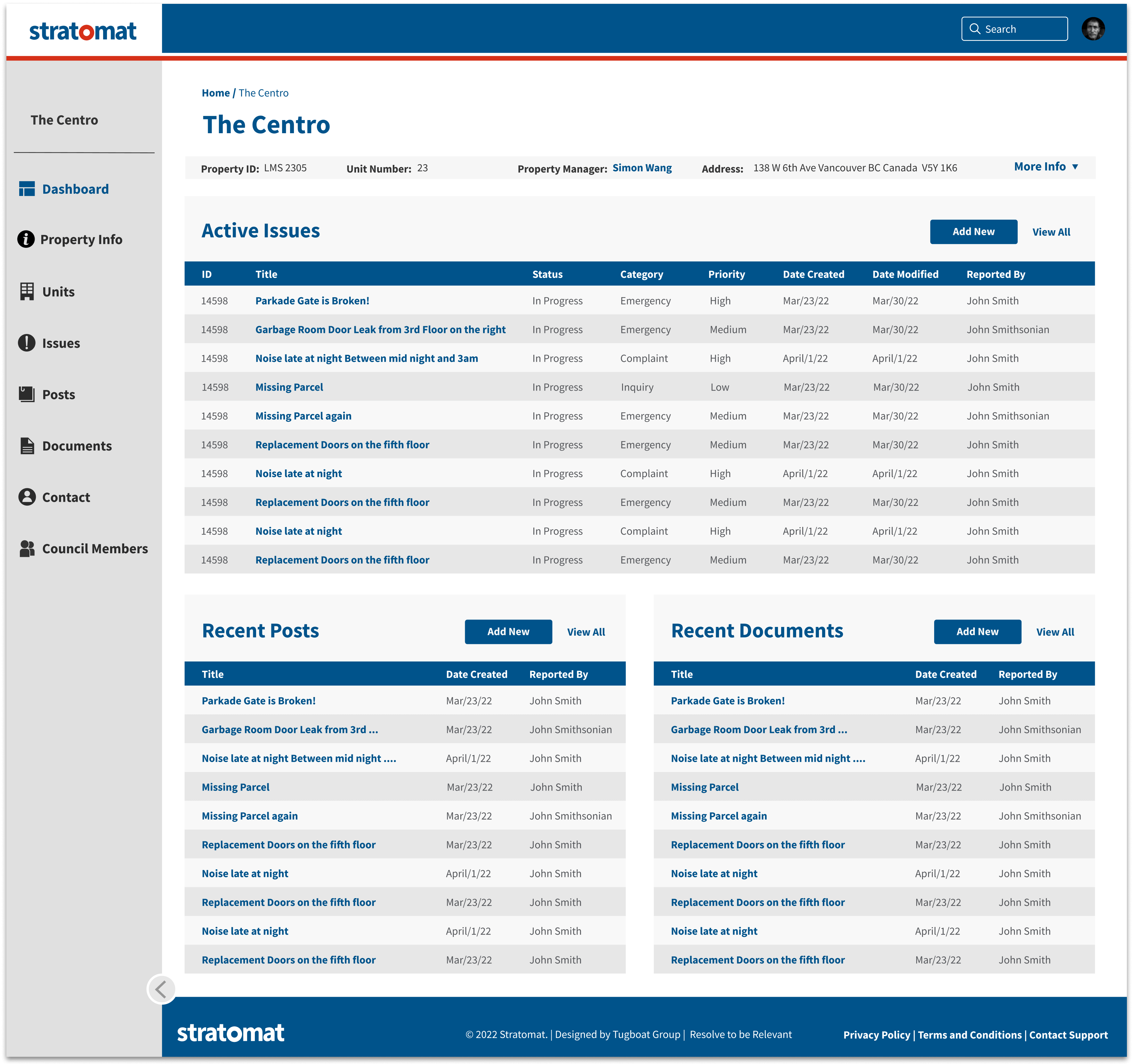 Stratomat property dashboard
