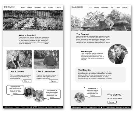 Wireframe home + about