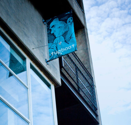 Office exterior with flag